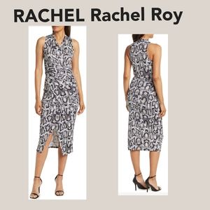RACHEL Rachael Roy Snake Print Ruched Faux Wrap Dress